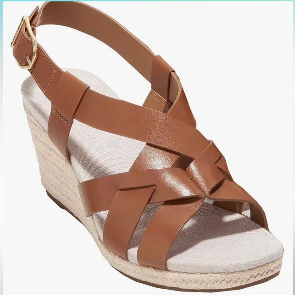 Brand New Cole Haan Crystal‎ Wedge Sandal in Honey Jute Size 8B